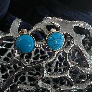 LOEWE Simulated Turquoise round  gold  Stud Earrings